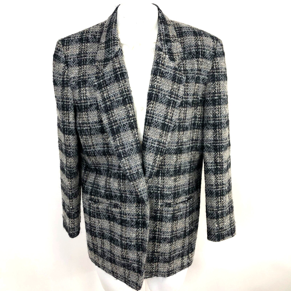 Pendleton 16 Gray Blue Fuzzy Wool Blazer Womens Gold Tag One Button Jacket